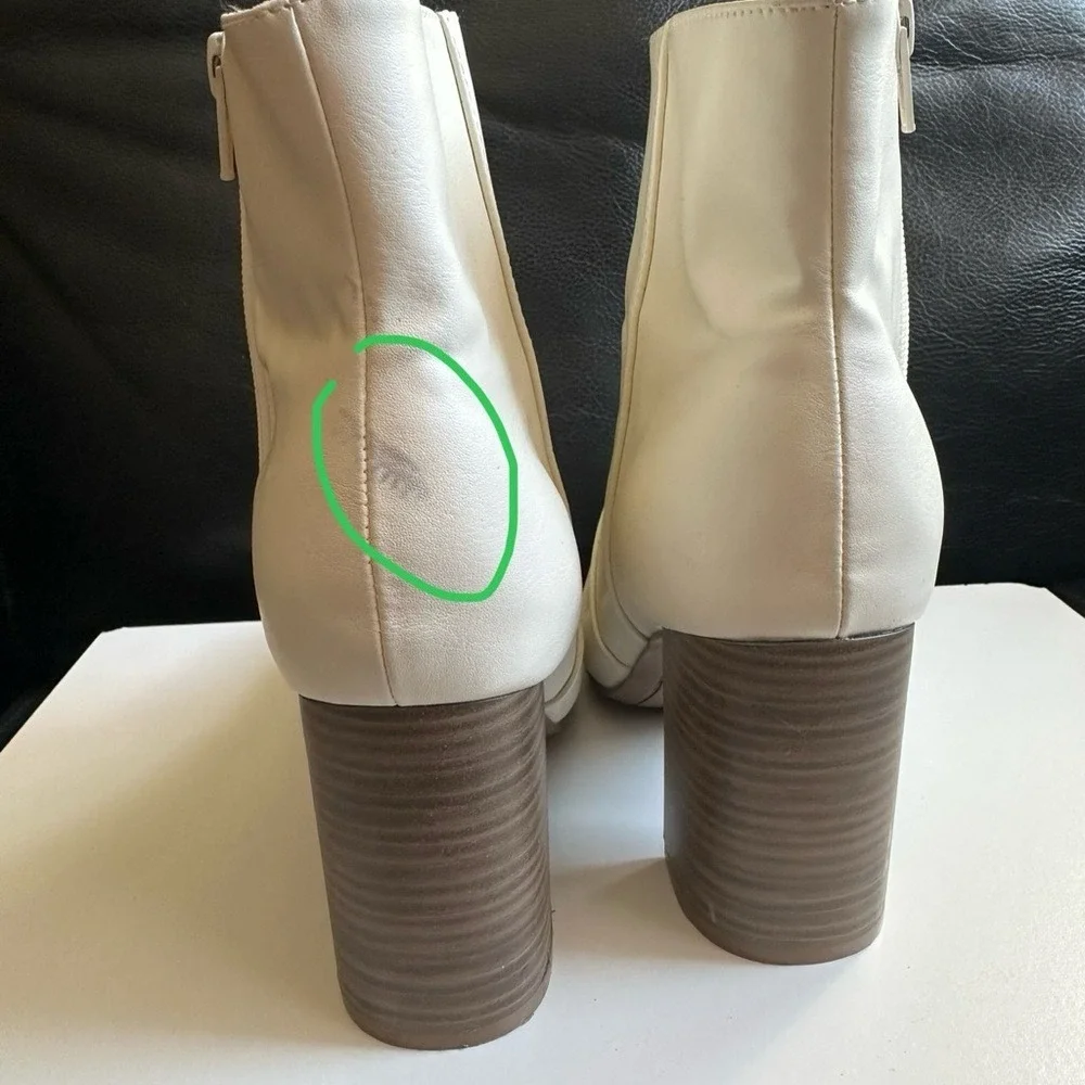 🤍Cream Ankle Boots Size 6.5‎ Block Heel Pre-Owned with Minor Marks Stylish🤍